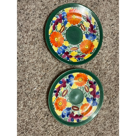 Vintage Meito China Bread Butter  Plate  Japan Hand Painted Green Orange Flower - Picture 6 of 6